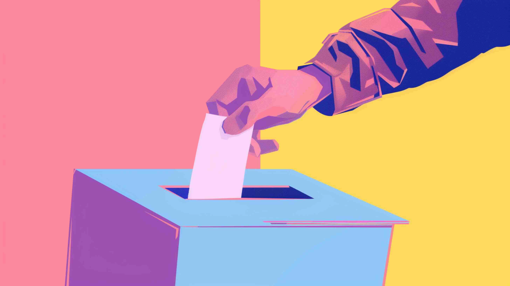 Voting at a ballot box.